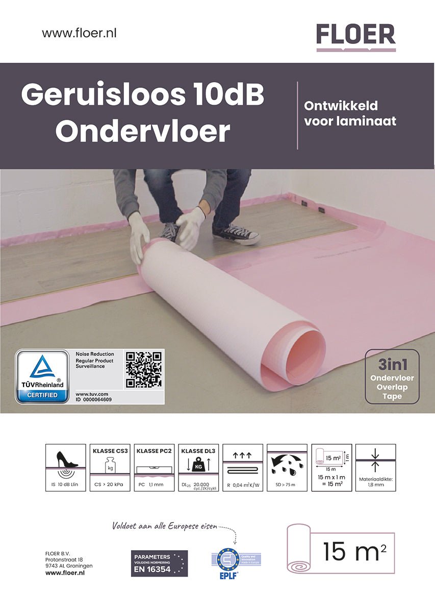 Floer Geräuschloser Unterboden - 10DB Lärmreduziering - 15m2 - TÜV zertifiziert - FLR-9002 - Solzaleben.de